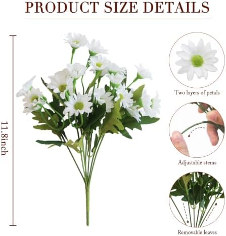 8 Bundles Artificial Daisy Flowers for Outdoors, UV Resistant Faux Daisy Mums for Outdoor Planters, Front Porch, Patio, Yard, Garden, Window Box Spring Summer Fall Decor, White - Image 2