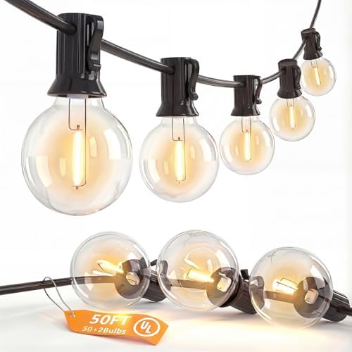 SUNSGNE Outdoor String Lights, 50FT Outdoor Globe Light with 52 G40 Shatterproof LED Bulbs(2 Spare), String Lights for Outside Patio Porch Garden Backyard Balcony Deck Decor, E12 Sockets by SUNSGNE