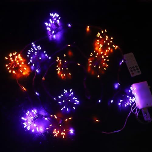 MIYA LIFE Halloween Lights Indoor Purple and Orange Fairy Lights 10 FT - 200 LEDs - 8 Clusters Fireworks with Remote Ideal Indoor and Outdoor Spooktacular Halloween Decorations - Image 6