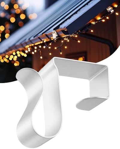 Gutter Clips for Hanging Outdoor Lights: 50Pcs Metal White Weatherproof Christmas Light Clips for Outside String Lights Xmas Halloween Seasonal Rope Mini Decoration Lights by %28ApeBest%29