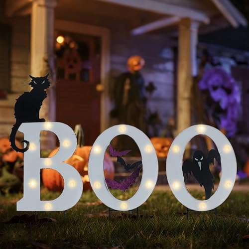 Prsildan 3 Pack Halloween Decorations Outdoor Solar Lighted Boo Yard Sign by Prsildan