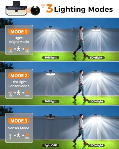 LUHLEE 416 LEDs Clip On Solar Lights Outdoor, 1500LM & 300° Angle Bright Motion Sensor Outdoor Lights with 3 Lighting Mode, IP65 Waterproof Solar Security Light for Fence, Patio, Backyard, Gutter (2) - Image 5