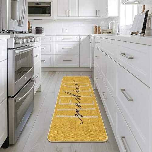 Artoid Mode Yellow Hello Sunshine Doormat,Home Decor Low-Profile Switch Rug Door Mat Floor Mat for Indoor Outdoor 17x47 Inch - Image 2