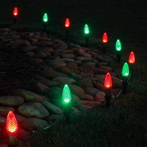 Wintergreen Lighting 100’ OptiCore LED Red and Green Christmas Pathway Lights, C9 Outdoor Landscape Lights, 4.5” Stakes, Green Wire Plug String Lights - Image 5