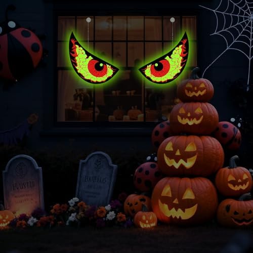 Halloween Window Decorations – Scary Glowing Eyes, Reusable Solar Light-Up Eyes for Indoor Outdoor, Waterproof Glow in the Dark Hanging Halloween Decor for Windows, Trees, Walls, Cars, Doors, Lawn - Image 5