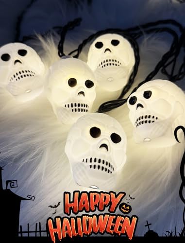 8.5Ft Halloween White Skull String Lights Outdoor, Halloween Decoration String Lights with 10 LED Skeleton Lights Waterproof, Hanging Holiday Lights for Indoor/Outdoor Yard Porch Patio Party Decor - Image 4
