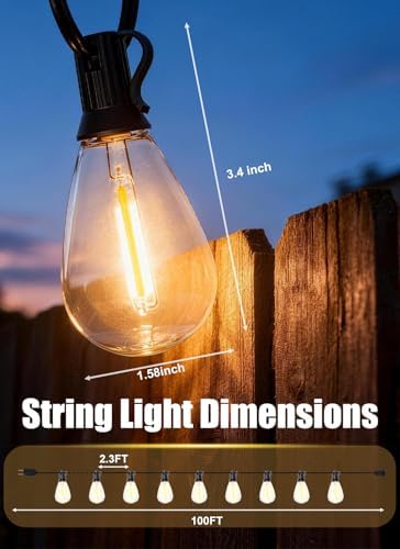 100FT Outdoor String Lights Waterproof with 40+2 Shatterproof S11 LED Bulbs, Extra Long Patio Lights Outdoor Waterproof for Backyard, Bistro Lights Outdoor, LED Lights for Outside, Cafe Lights - Image 3