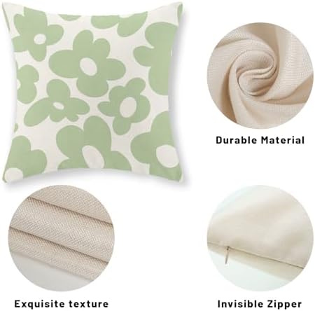 Sage Green Pillow Covers 18x18 Inch Set of 2 Green Cute Floral Throw Pillows Daisy Flower Decor Outdoor Pillow Cases Linen Spring Summer Farmhouse Decoration Cushion Cover for Couch Sofa Bed - Image 7