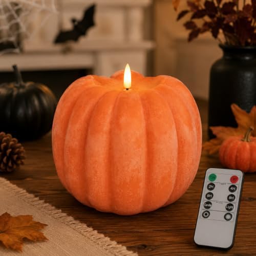 Fall Decorations for Home, Fall Decor, Orange Flameless Pumpkin Candles by Lezonic