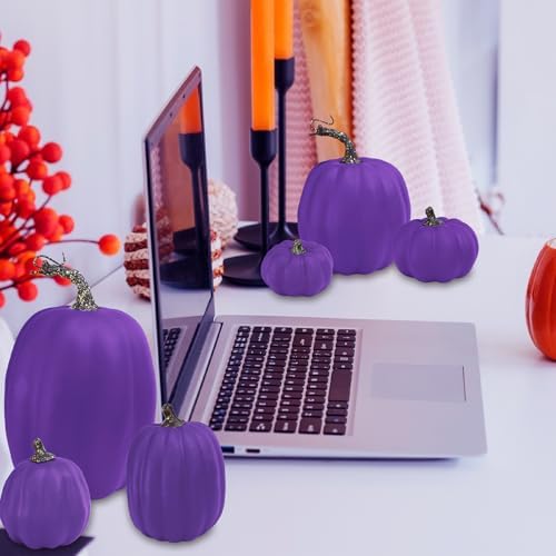 Winlyn 10 Pcs Assorted Size Purple Artificial Pumpkins Decorative Foam Pumpkins Faux Halloween Pumpkin Decor for Fall Harvest Autumn Wedding Thanksgiving Halloween Party Mantel Shelf Table Centerpiece - Image 7