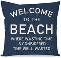 PANDICORN 18x18 Inch Throw Pillow Cover, Welcome to the Beach, Navy Blue by PANDICORN