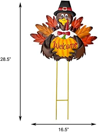 Metal Turkey Fall Harvest Outdoor Yard Stakes, Thanksgiving Turkey Pumpkin Yard Welcome Sign with Stake Outdoor Decoration - Image 4