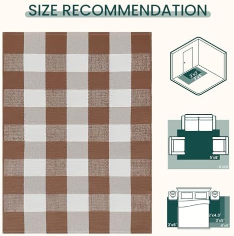 KOZYFLY Buffalo Plaid Area Rugs 2x4.3 Ft Brown and White Rug Front Door Mat - Image 4