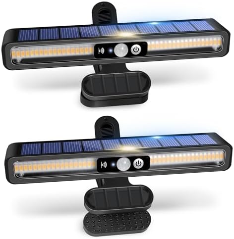 Clip On Solar Lights Outdoor with PIR Motion Sensor (Black ,2 Pack ,3000K) by SunlightEncounter