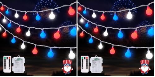 JMEXSUSS Red White and Blue Lights Battery Operated, 33ft 4th of July Lights Outdoor Waterproof, 100 LED String Light for Independence Day Memorial Patriotic Day Decor (Pack of 2) by JMEXSUSS