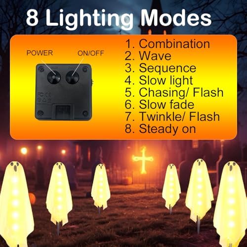 Solar Halloween Ghost Pathway Lights - 6Pack Waterproof Ghost Lights with 8 Modes for Outdoor Yard Porch Garden Lawn Halloween Pathway Decoration, Warm White - Image 2