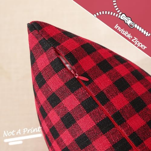 Red and Black Outdoor Christmas Gingham Plaid Pillow Covers 16x16 Set of 2 - Image 2