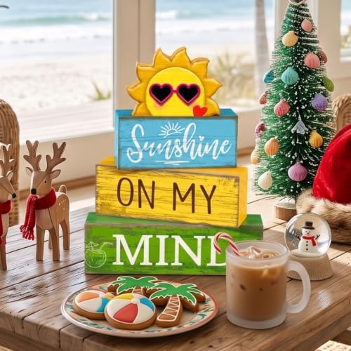 Lineshading 4 Pcs Summer Wooden Block Signs Table Decor Sunshine - Image 2
