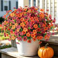 Fall Mums Artificial Flowers for Outdoors Potted, 12 Bundles Fake Fall Daisy Flower with Realistic Eucalyptus Leaves, Fake Plants for Greenery Boxwood Porch Patio Garden Pot Courtyard(Orange Brown) by Ammyoo