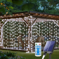 Solar Curtain Lights 10*10Ft 300LED Waterproof Waterfall Light with 8 Modes Remote Type C Charging Dimmable Timer Twinkle Fairy String Lights for Outdoor Christmas Gazebo Wedding Party Pergola Patio by QLIRJAD