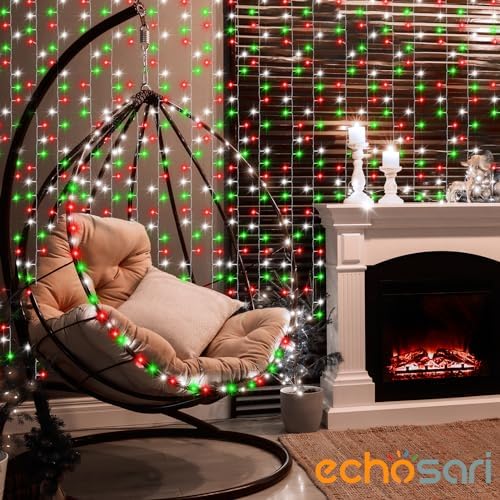 echosari Red White and Green Christmas Curtain Lights Battery Operated - Image 5