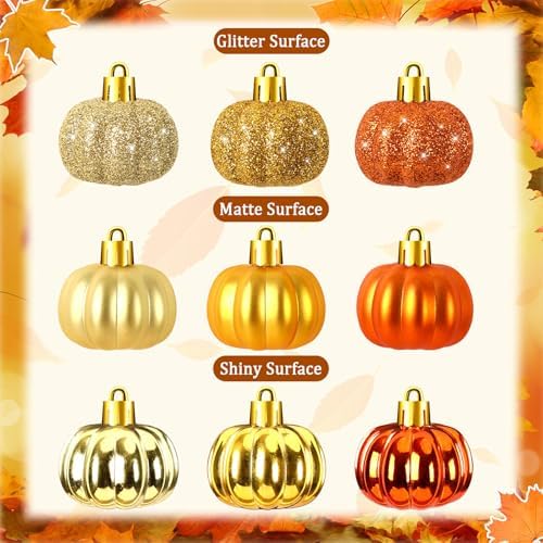 JULMELON 24 Pcs Fall Thanksgiving Tree Decorations Mini Pumpkin Ornaments - Image 4