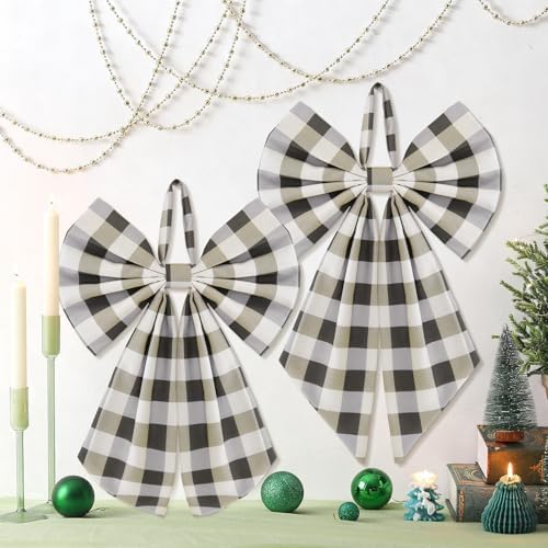 Suncalla 2 Pcs Olive Green Christmas Plaid Wreath Bows 18'' x 12'' by Unknown