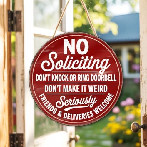 No Soliciting Wood Sign for House Front Door, Don't Knock or Ring Doorbell House Welcome Sign - Image 5