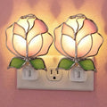 Baquler 2 Pcs Stained Glass Pink Rose Night Light Plug into Wall, Pink Floral Spring Flower Light Decor for Home Bedroom Bathroom Kitchen Hallway Valentine's Mother's Day Easter Decoration by Baquler