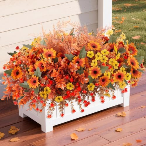 INQCMY Artificial Fall Flowers for Outdoor Porch Decoration,12pcs Fake Mums - Image 6