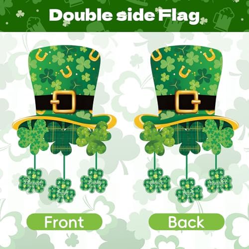 14 x 23 Inches Lighted St. Patrick’s Day Garden Flag – Double-Sided Shamrock Hat Yard Flag with Warm LED Lights, Solar-Powered Outdoor Irish Décor for Porch, Lawn and Patio - Image 4