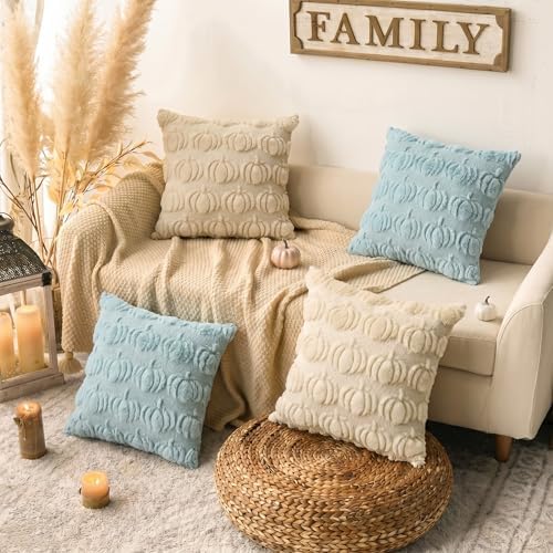 AVOIN colorlife Blue Beige Fall Throw Pillow Covers 18x18 Inch - Image 2