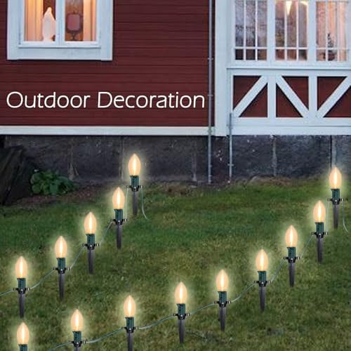 SUNSGNE C9 LED Christmas Pathway Lights Outdoor 38 Feet Sidewalk String Lights with Marker Stakes, 25 LED Clear Connectable Christmas Walkway Markers Lights for Outside Porch Garden Yard Lawn Decor - Image 7