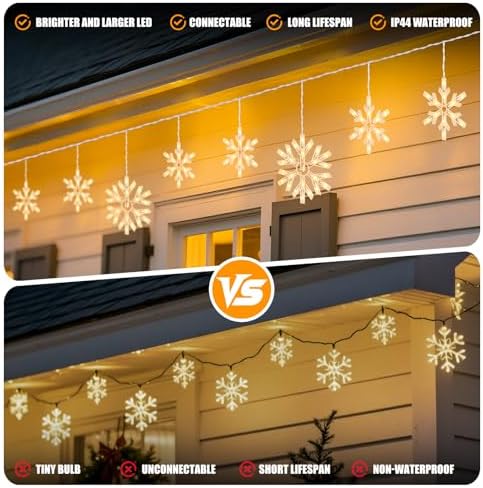Minetom Snowflake Christmas String Lights with 9 Drops - 13ft 150 Mini Bulb Icicle Lights with Clips, Plug-in Connectable Hanging Lights for Front Porch House Tree Decor Holiday Décor - Image 6