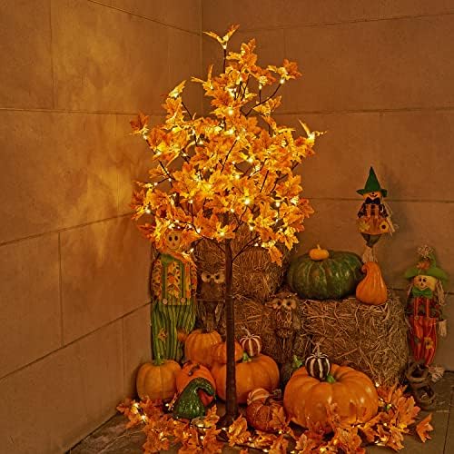 LIGHTSHARE 5FT 96LED Artificial Lighted Maple Tree Warm White Halloween Fall Decorations Indoor Ourdoor, Orange - Image 2