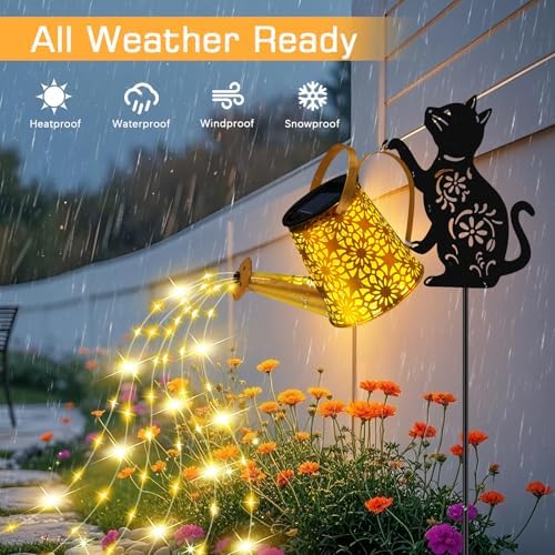Solar Garden Lights Outdoor Decor, Watering Can with Cat Stake, Waterproof - Image 2