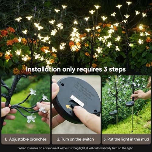 2 Pack Solar Garden Lights Outdoor, Solar Lights Outdoor Flowers - Image 2