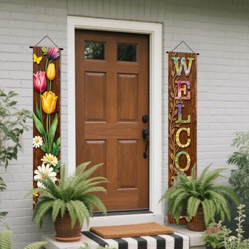 Nuxovilar Welcome Floral Wooden Porch Banners 12x70 Inches Polyester - Image 4