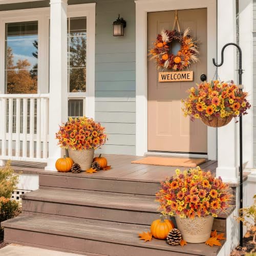 INQCMY Artificial Fall Flowers for Outdoor Porch Decoration,12pcs Fake Mums - Image 7