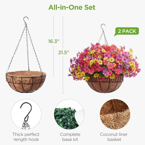 InnoGear Artificial Hanging Flowers for Outdoors Fake Plants Baskets 4 Hues - Image 3