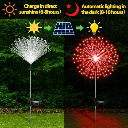 Tujoe 6 Pcs Christmas in July Solar Firework Stake Lights 180 LED 8 Modes - Image 3