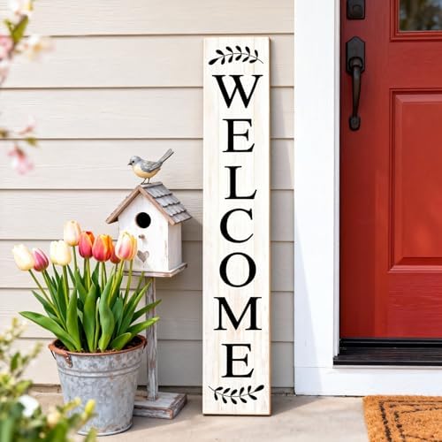 Farmhouse Wooden Welcome Sign Stand for Front Door, 47" Large Welcome Sign for Front Porch, Rustic Vertical Tall Porch Leaner Decor for Outdoor Patio Garden by CPCDACSK