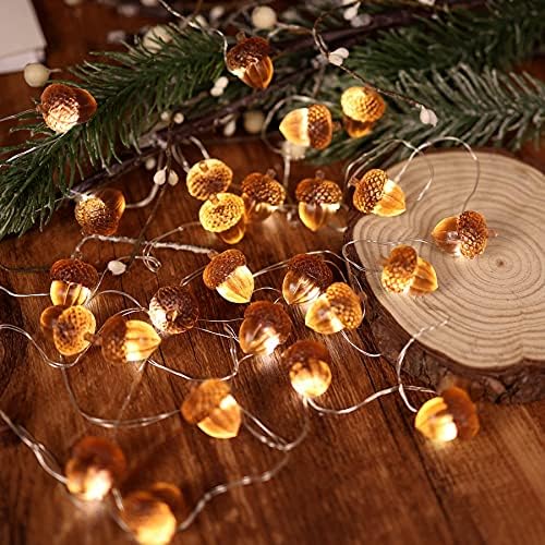 3D Twinkle Acorn Fall Decorations Harvest String Lights 10ft Copper Wire 30 LEDs Battery Powered with Timer Remote Control for Wedding Bedroom Fireplace Mantel Ice Age Ornaments Home Decor - Image 3