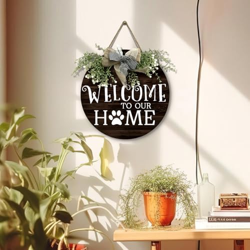 Welcome To Our Home Door Wreath Wooden Welcome Door Sign for Porch Wall Outdoor Decoration Door Hanger 12 Inch - Image 5