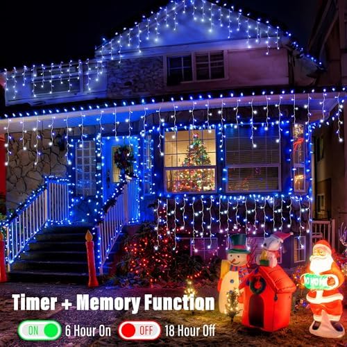 Joomer 66FT Christmas Icicle Lights Outdoor Non-Connectable White & Blue - Image 4