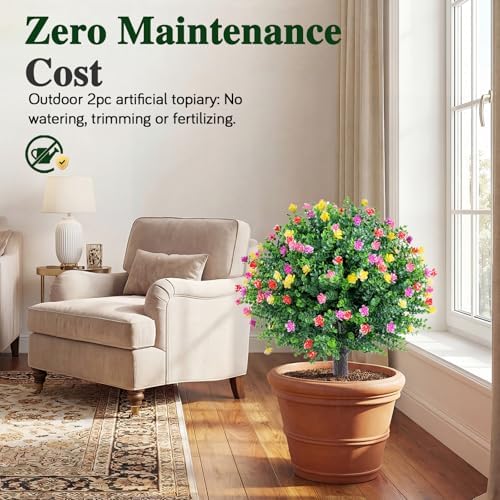 PATIO CHOICE Topiary Trees Artificial Outdoor Boxwood Ball Trees with Ground Spike Set of 2 22" Fake Outdoor Plants Faux Bushes and Shrubs Decorations for Outdoor Indoor Front Porch Garden - Image 4