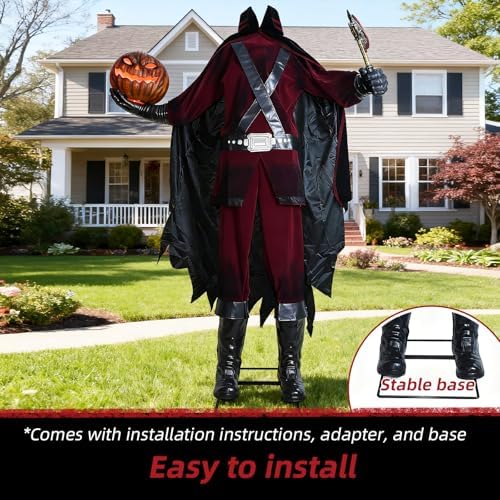 HOYECHI Animatronic Halloween Decorations Headless Warrior 6.2ft – Motion & Sound Activated Scary Decorations, Left Axe Right Pumpkin, Touch & Sound Triggered Outdoor Halloween Decor - Image 6