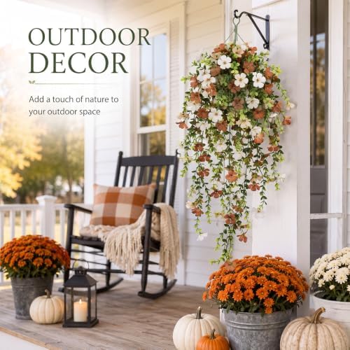 6 Pcs Fall Artificial Hanging Flowers Outdoor, Cream - Image 6