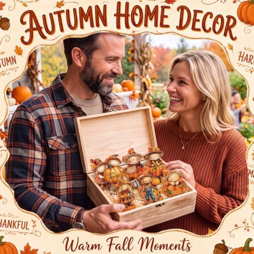 Vicenpal 6 Pieces Fall Decor Wooden Scarecrow Pumpkin Figurines Rustic Autumn Harvest Tabletop Decoration for Thanksgiving Home Kitchen Centerpiece, Shelf Sitter Holiday Display - Image 6