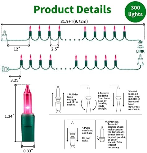 LAMPHOME Pink String Lights, 300LED 63.8FT 2 Pack 150L Green Wire Plug in Christmas Lights Decor, Pink Halloween Decor Fairy Lights for Bedroom Indoor Outdoor Girl Room Decorations - Image 3